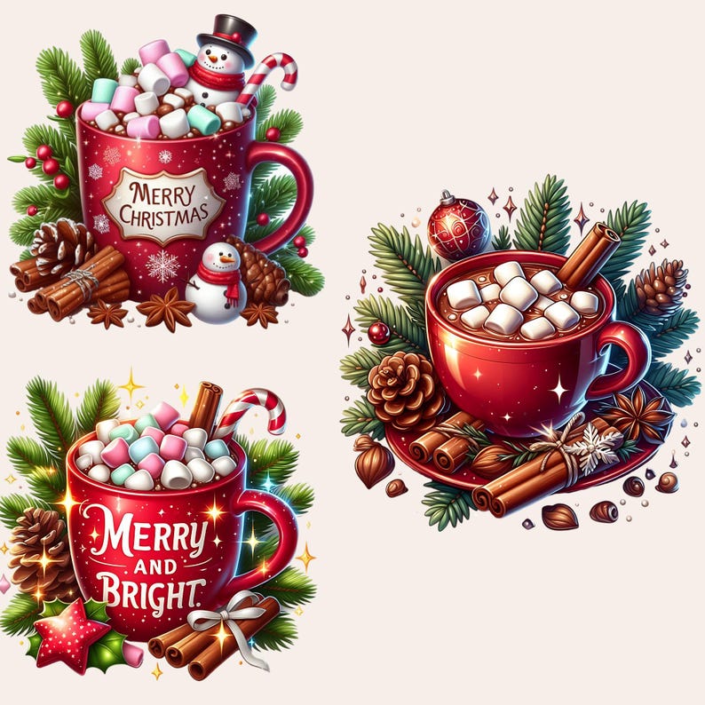 Christmas Hot Chocolate Clipart, Hot Cocoa Clipart, Christmas Hot Chocolate PNG, Winter Clipart Bundle
