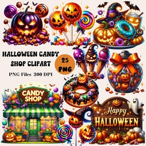 25 Halloween Candy Shop Clipart, Halloween Candy PNG, Halloween Treats Clipart, Trick or Treat PNG, Happy Halloween PNG