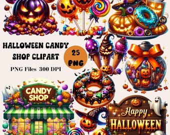 25 cliparts de magasin de bonbons d'Halloween, Bonbons d'Halloween PNG, Clipart de friandises d'Halloween, Trick or Treat PNG, Happy Halloween PNG