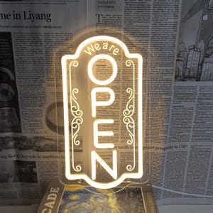 Insegna al neon "We are Open", per vetrine di negozi, insegne verticali aperte, insegne classiche aperte e chiuse per ristoranti, insegne vintage, regali aperti, alimentate tramite USB.