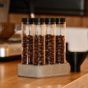 6 Tube Black Concrete Coffee Bean Storage Single-Dose Airtight One-Way Valve Elegant Coffee Bean Storage Beans Barista Espresso