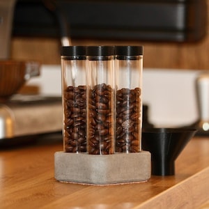 4 Tube Black Concrete Coffee Bean Storage Single-Dose Airtight One-Way Valve Elegant Coffee Bean Storage Beans Barista Espresso