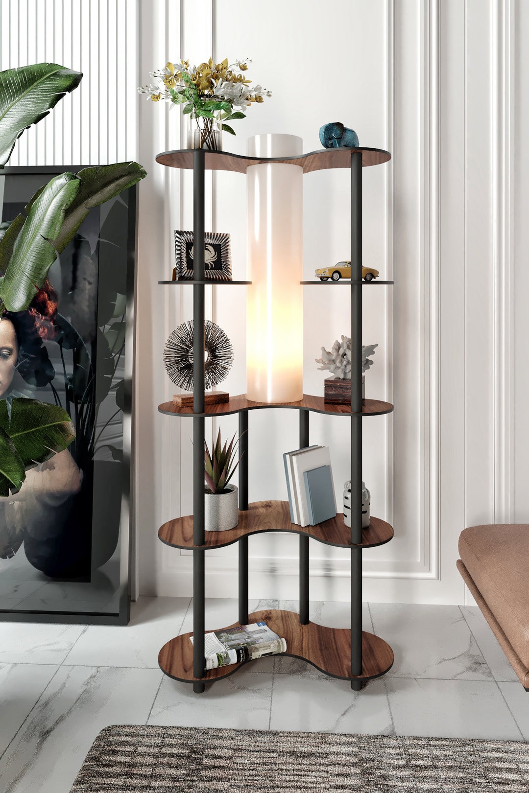 Wooden Floor Lamp With Shelf Rustic Floor Lamp MDF Wood Gift - Etsy