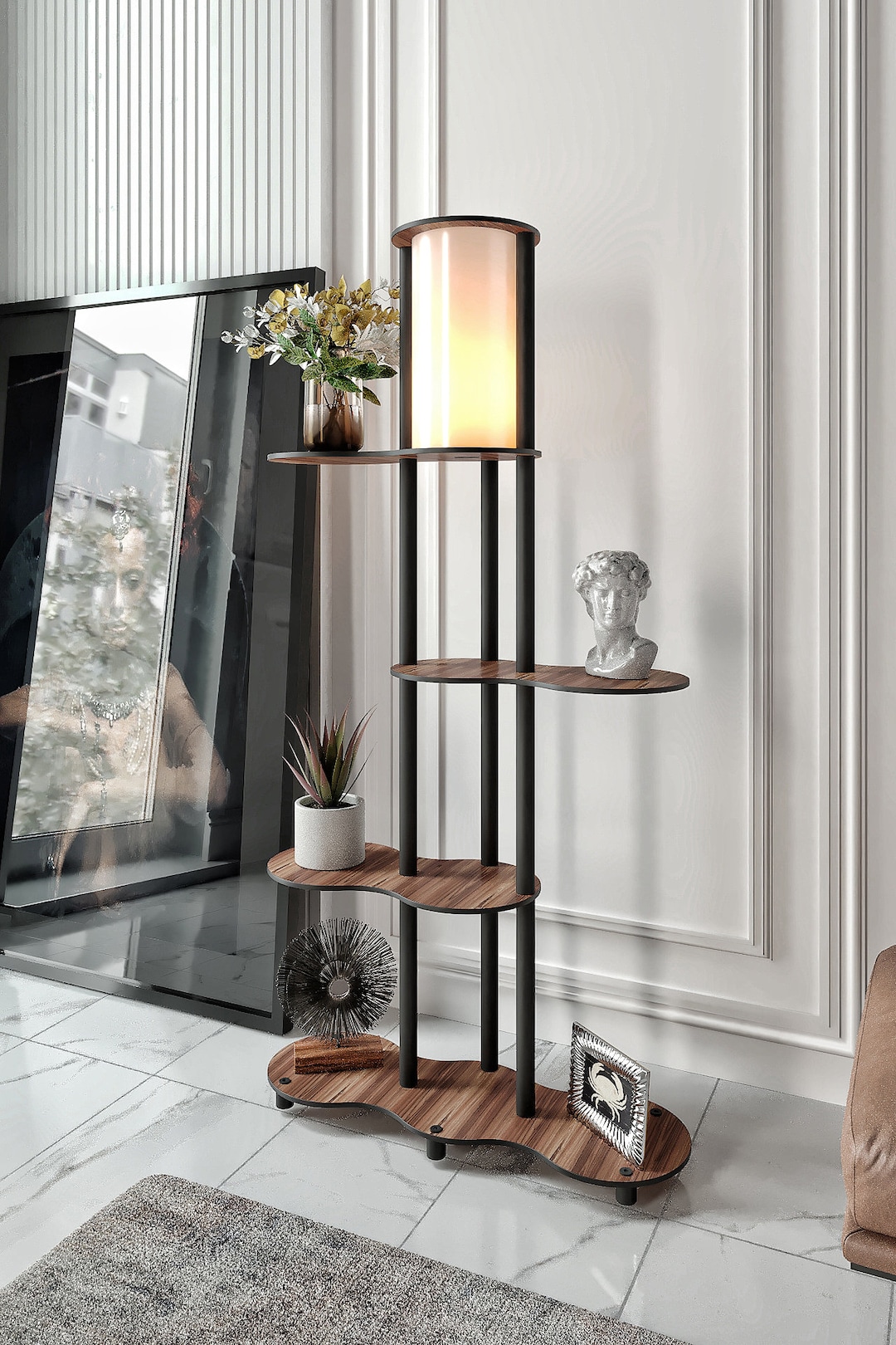 Wooden Floor Lamp With Shelf Rustic Floor Lamp MDF Wood Fathers Day - Etsy