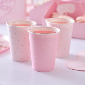 8 bicchieri di carta rosa, bicchieri per feste di compleanno per bambine, decorazioni per feste di coccole, bicchieri rosa per baby shower, bicchieri per addii al nubilato, pigiama party, pigiama party