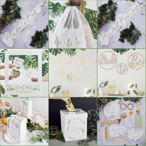 Botanische decoratie vrijgezellenfeest, sluier vrijgezellenfeest, sluier vrijgezellenfeest, sjerp voor bruid, postbus bruiloft, decor vrijgezellenfeest, rekwisieten fotohokje, tassen vrijgezellenfeest