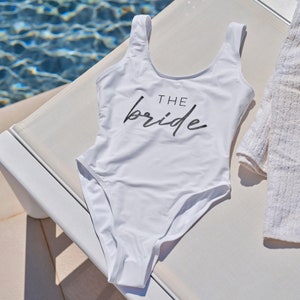 White The Bride Swimsuit, Beach Hen Party Swimsuit, Bride to be Gift, Hen Party Favours, Bridal Shower Gifts, Bachelorette Swimsuit Swimwear