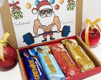Personalised Protein Bars Gift Box, High Protein Low Sugar, Letterbox Christmas Gifts for Men, Protein Bar Christmas Box, Gym Gifts for Him