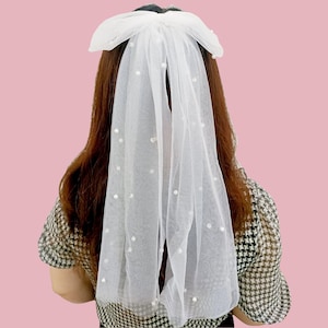Voile de noeud de mariée avec perles, voile d'enterrement de vie de jeune fille, voile de douche nuptiale, voile de noeud de future mariée, accessoires d'enterrement de vie de jeune garçon, accessoire de cheveux de mariée