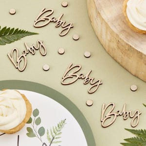 Babypartykonfetti aus Holz, Babypartytischdekoration, Babytischkonfetti aus Holz, botanische Babypartydekoration, Babypartydekoration
