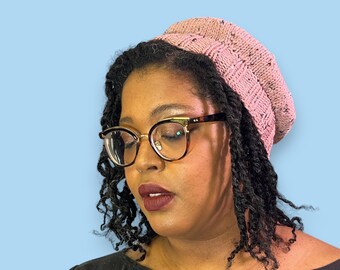 Pink Tweed Hand Knit Beret | Cozy Winter Hat | Women's Knitted Tam | Free Shipping
