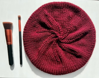 Hand Knit Beret / Burgundy / knitted beret / handmade / Free Shipping