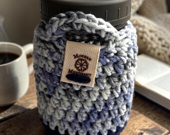 Handmade Crochet Mason Jar Cozy – Insulated Pint Jar Sleeve with Loop