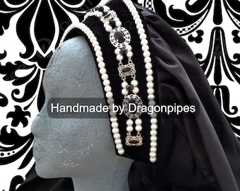 Handmade Tudor French Hood, Tudor Headpiece, Renaissance Headpiece, Hat, Medieval Headdress, Cosplay, Costume, LARP, Faires