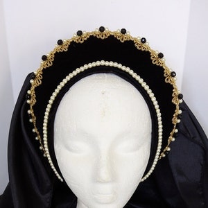 Renaissance French Hood, Tudor Headpiece, Renaissance Headpiece, Headpiece, Headdress, Hat, Medieval HeadpieceFaire, Black Velvet image 2