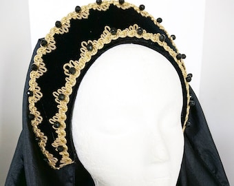 Renaissance French Hood,  Tudor Headpiece, Anne Boleyn, Renaissance Headpiece, Headpiece, Headdress, Hat, Faire, U pick Bead Color