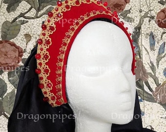 Renaissance French Hood, Renaissance Headpiece, Anne Boleyn, Headdress, Medieval Headpiece, Tudor French Hood, Hat, Ready to Ship
