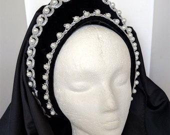 Renaissance French Hood, Tudor Headpiece, Renaissance Headpiece, Renaissance Hat, Medieval Headdress, Renaissance Headdress