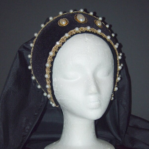 Renaissance French Hood, Renaissance Necklace Headpiece, Anne Boleyn, Headdress, Medieval Headpiece, Tudor French Hood, Hat