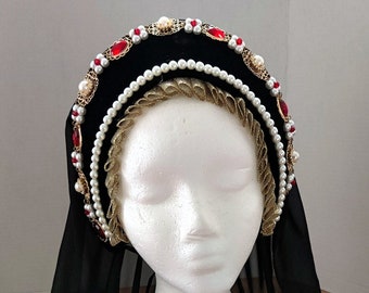 Ready to Ship - Tudor French Hood, Tudor Headpiece, Renaissance Headpiece, Hat, Medieval Headdress, Faire, Cosplay, Costume, Faires