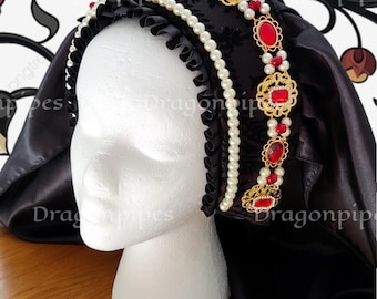 Ready to Ship - Traditional Handmade Tudor French Hood, Tudor Headpiece, Renaissance Headpiece, Hat, Medieval Headdress, Cosplay, Costume