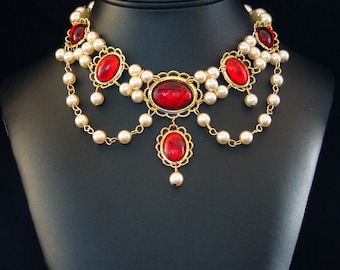 You Pick Colors, Renaissance Jewelry, Medieval Necklace, Handmade Renaissance Necklace, Tudor Necklace, Medieval Jewelry, Cosplay, Lady Emma