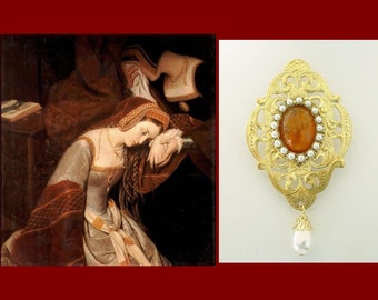 Renaissance Brooch, Tudor Brooch, Renaissance Jewelry, Tudor Jewelry, Reproduction,  Anne Boleyn Portrait Replica, Ready to Ship