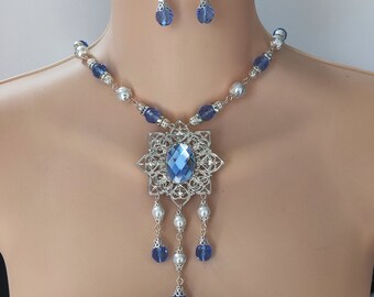Handmade Renaissance Jewelry Set, Silver Plate, Czech Glass Pearls Beads