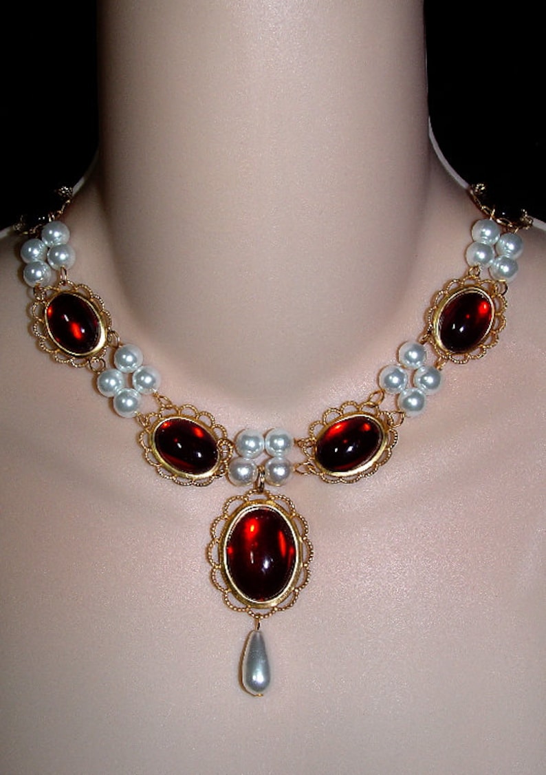 Renaissance Necklace, Medieval Necklace, Tudor Necklace, Jewelry, Renaissance Jewelry, U Pick Colors, Lady Anne image 1