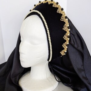 Renaissance French Hood, Tudor Headpiece, Renaissance Headpiece, Headpiece, Headdress, Hat, Medieval HeadpieceFaire, Black Velvet image 3