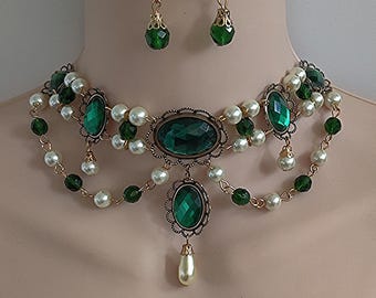 Renaissance Jewelry, Medieval Necklace, Handmade Renaissance Necklace, Tudor Necklace, Medieval Jewelry, Cosplay, Lady Emma