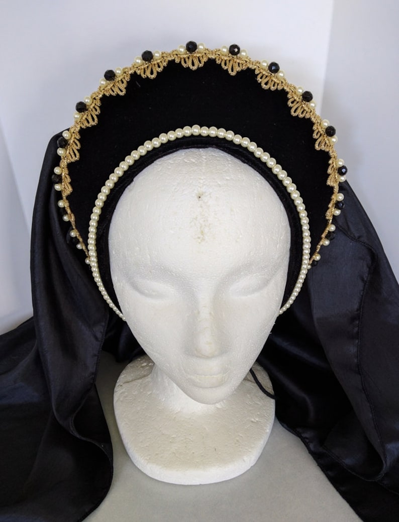 Renaissance French Hood, Tudor Headpiece, Renaissance Headpiece, Headpiece, Headdress, Hat, Medieval HeadpieceFaire, Black Velvet image 4