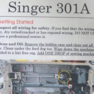 Singer 301A Sewing Machine Flash Card Set/User instructions