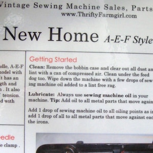 New Home A-E-F Style Sewing Machine Flashcard Set/User instructions