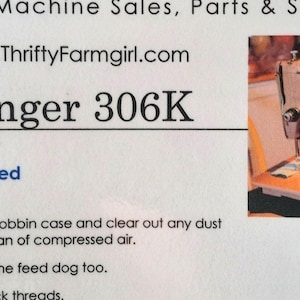 Singer 306K Sewing Machine PDF Cheat Sheet