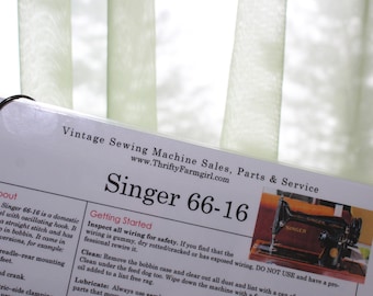 Singer 66-16 Sewing Machine FLASHCARDS Instructions/Oiling/Part#'s/Wipes Clean/Laminated
