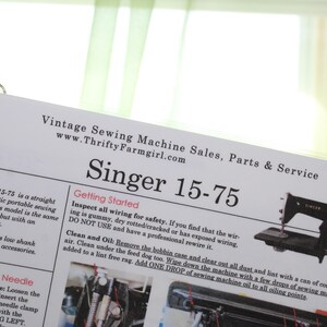 Singer 15-75 Sewing Machine Flashcard Set/Manual Replacement