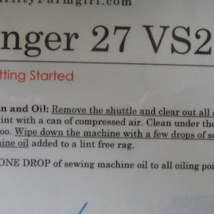 Singer 27 VS2 Sewing Machine PDF Cheat Sheet