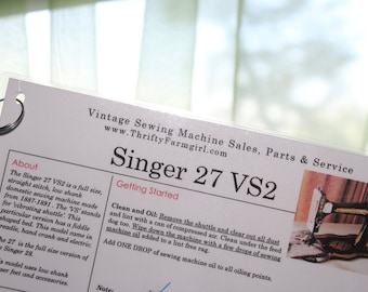 Singer 27 VS2 Sewing Machine FLASHCARDS Instructions/Oiling/Part#'s/Wipes Clean/Laminated