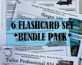 Sewing Machine FLASHCARDS *6 SET Bundle* Instructions/Oiling/Part#'s/Wipes Clean/Laminated *Save 20%*