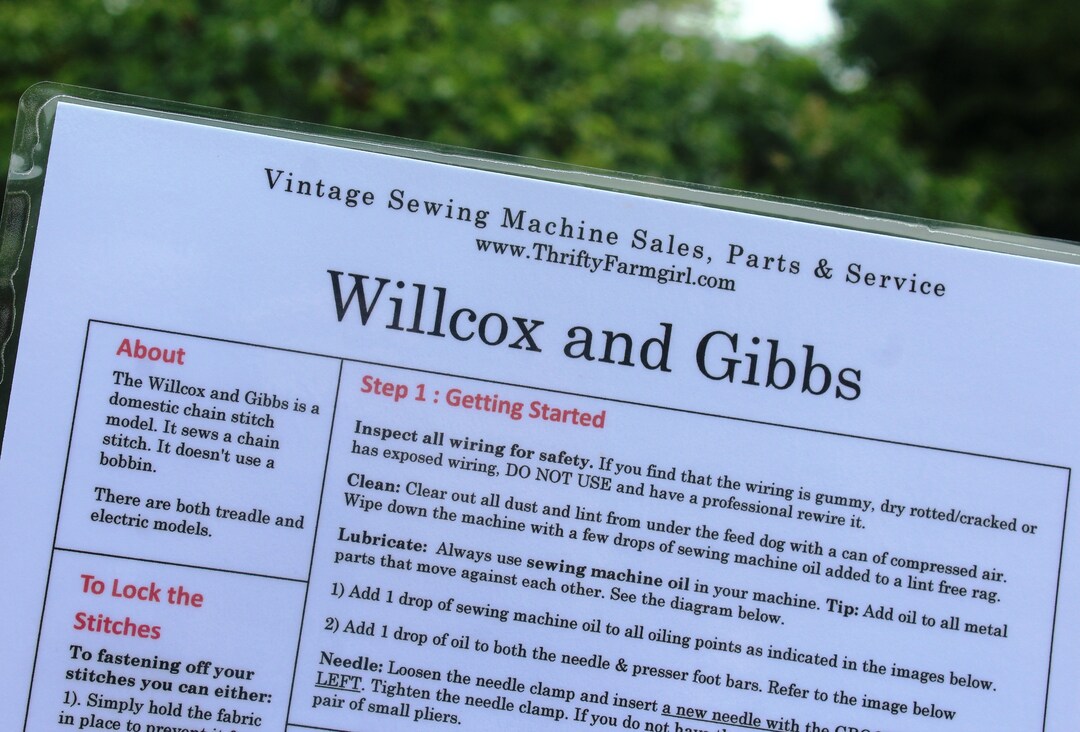 Willcox & Gibbs Sewing Machine FLASHCARDS Instructions/oiling/part's