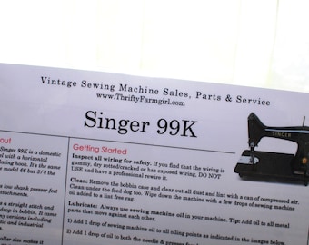 Singer 99K Sewing Machine FLASHCARDS Instructions/Oiling/Part#'s/Wipes Clean/Laminated