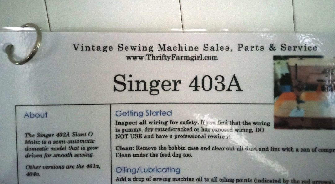 Singer 403A Sewing Machine FLASHCARDS Instructions/oiling/part's/wipes