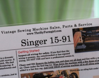 Singer 15-91 Sewing Machine FLASHCARDS Instructions/Oiling/Part#'s/Wipes Clean/Laminated