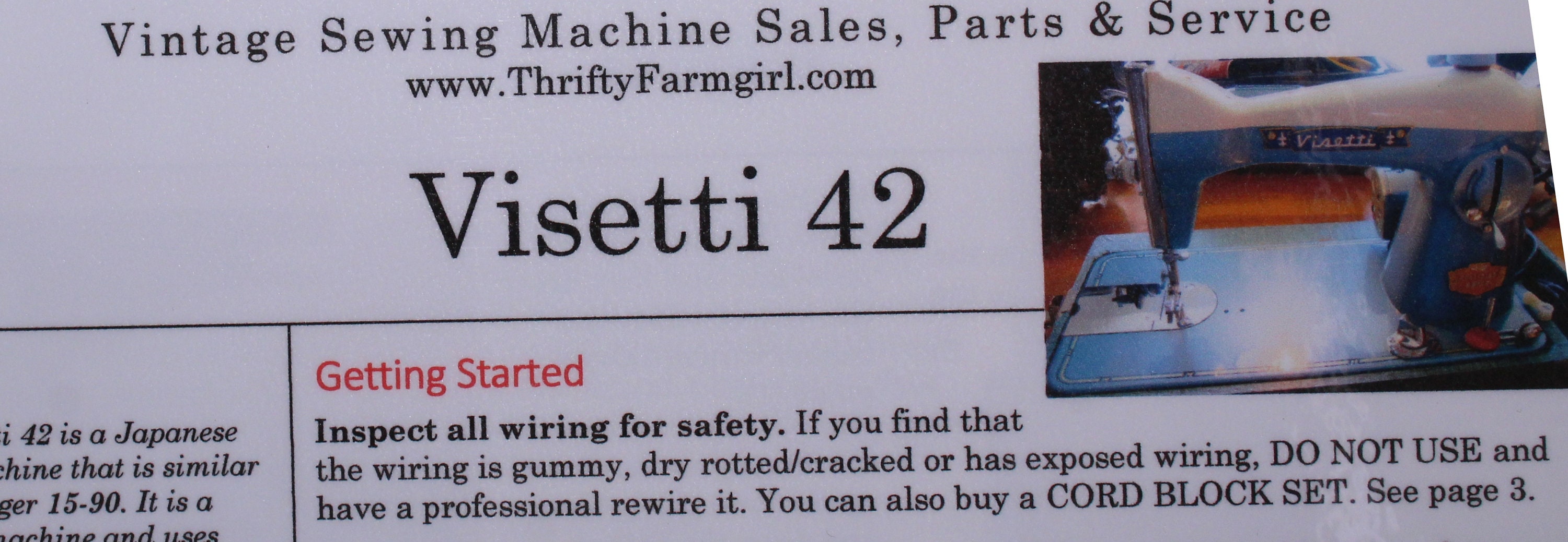 Visetti 42 Precision Built Sewing Machine Printable Cheat Sheet