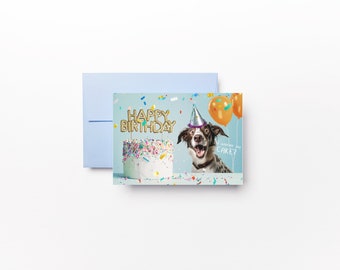 Dog - Did Someone Say Cake?- Happy Birthday Card - DIGITAL Download - Printable Card and Envelope