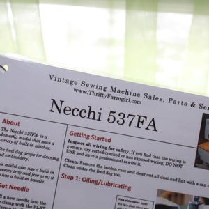 Necchi 537 FA- Sewing Machine-Flashcard Set/Manual Replacement