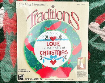 Sewing Kit - Vintage Christmas Stamped Cross Stitch #9202 "Love", by Designs for the Needle, Inc.