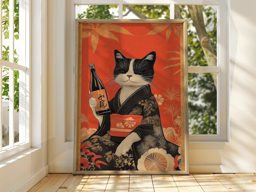 Japanese Cat Soju Poster – Funny Animal Wall Art - Etsy