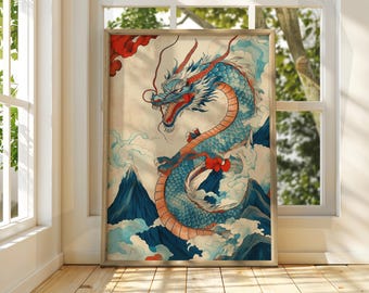 日本の龍浮世絵アートプリント - 歌川国芳レトロポスター - Etsy 日本
